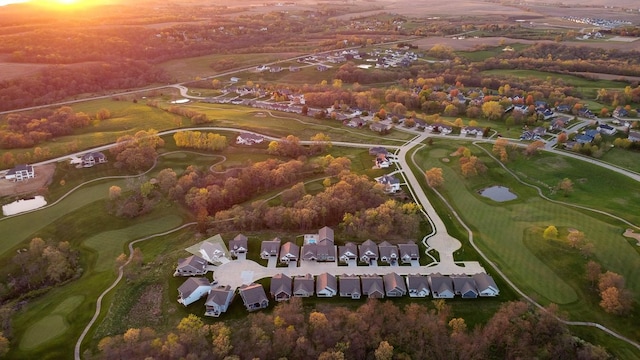 aerial view featuring a residential view and golf course view