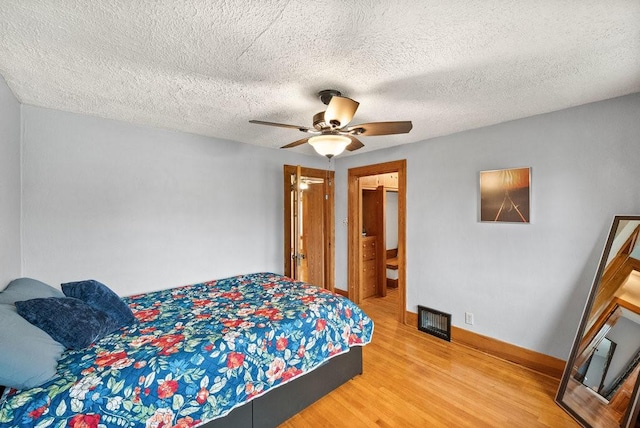 4714 Douglas Ave, Des Moines, IA 50310 - bedroom with visible vents, a textured ceiling, ceiling fan, and light wood-type flooring