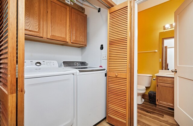 520 SE Murphy Dr, Waukee, IA 50263 - laundry area with light wood-style floors, cabinet space, and washer and dryer