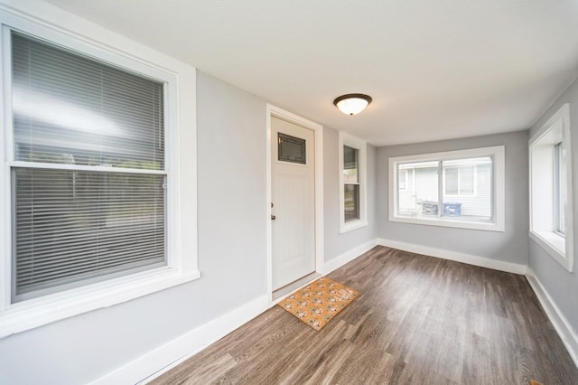 entrance foyer featuring baseboards and wood finished floors