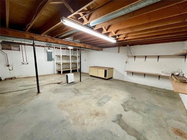 unfinished basement with electric panel