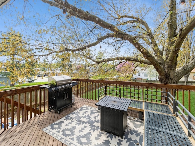 wooden terrace with grilling area