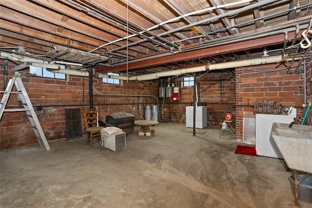 5502 Ingersoll Ave, Des Moines, IA 50312 - basement featuring separate washer and dryer and electric panel