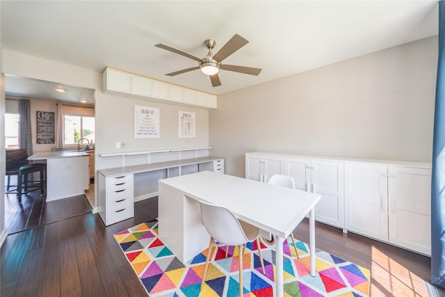 1009 SE 5th St, Grimes, IA 50111 - game room featuring ceiling fan, dark wood-style flooring, and an office area