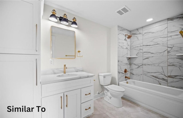 355 NW Red Oak Dr, Waukee, IA 50263 - full bathroom with shower / tub combination, vanity, toilet, recessed lighting, and visible vents