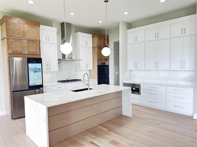 17778 Hammontree Dr, Clive, IA 50325 - kitchen featuring stainless steel appliances, a sink, wall chimney exhaust hood, tasteful backsplash, and recessed lighting