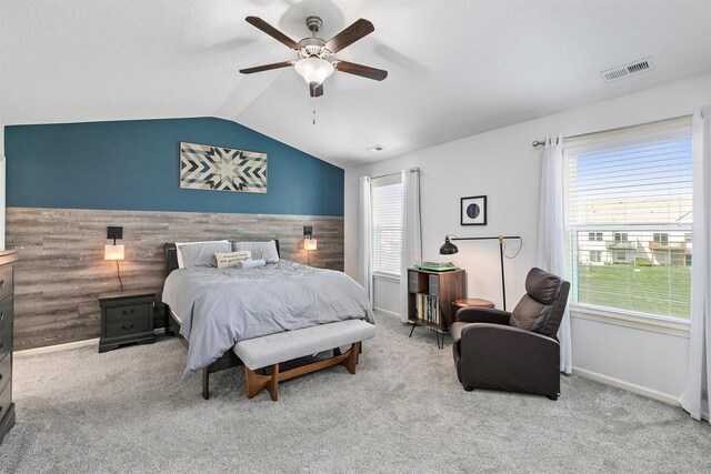 188 Bridgewood Dr, West Des Moines, IA 50266 - carpeted bedroom featuring visible vents, baseboards, ceiling fan, and vaulted ceiling