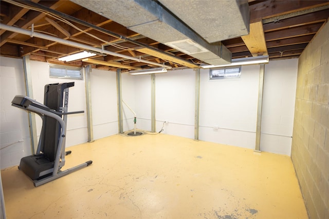 basement featuring concrete block wall