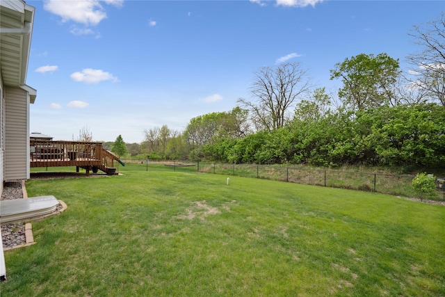 6398 NE 8th Ct, Des Moines, IA 50313 - view of yard featuring fence and a wooden deck