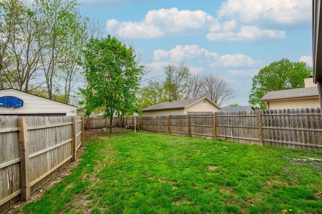 view of yard with a fenced backyard