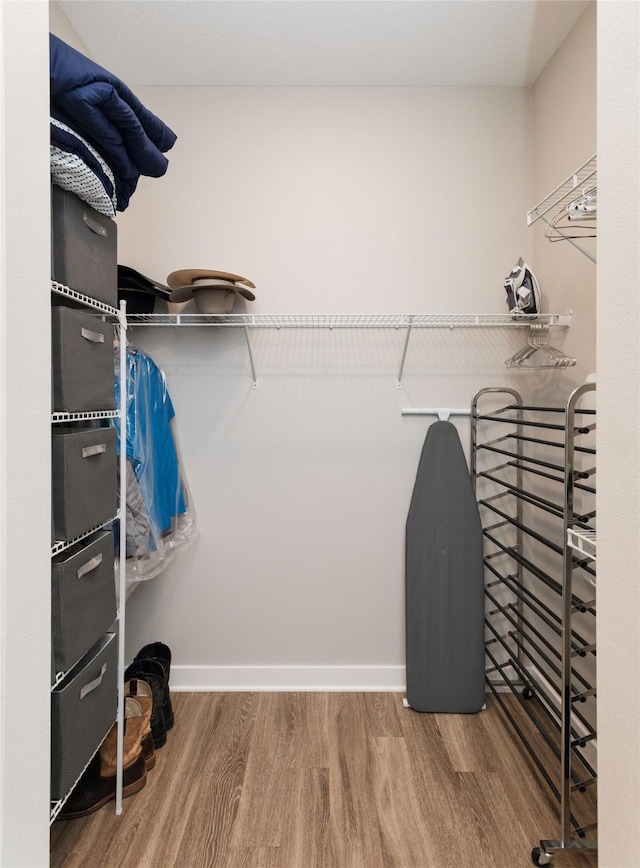 walk in closet featuring wood finished floors