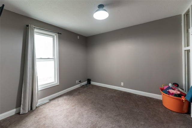 spare room with carpet floors, a textured ceiling, baseboards, and a healthy amount of sunlight