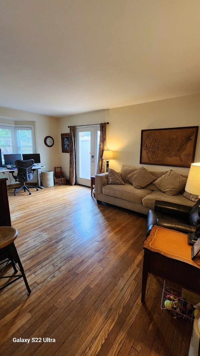 living area with hardwood / wood-style flooring