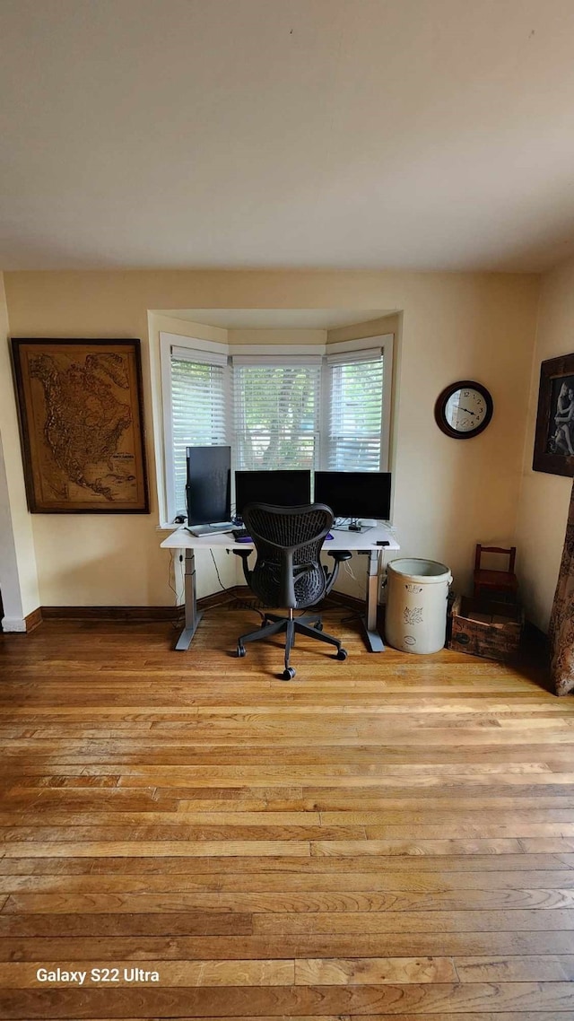 office space featuring baseboards and hardwood / wood-style flooring