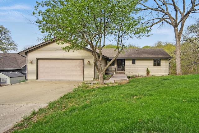 4715 Johnson Pt, Panora, IA 50216 - ranch-style home with a garage, a front lawn, and concrete driveway
