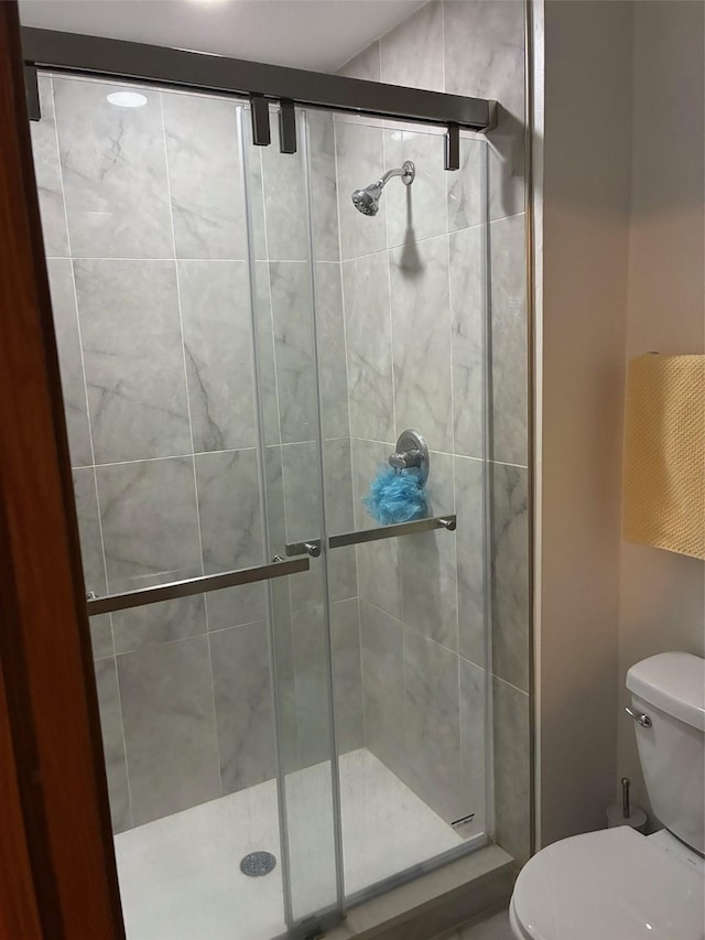 full bath featuring a stall shower and toilet