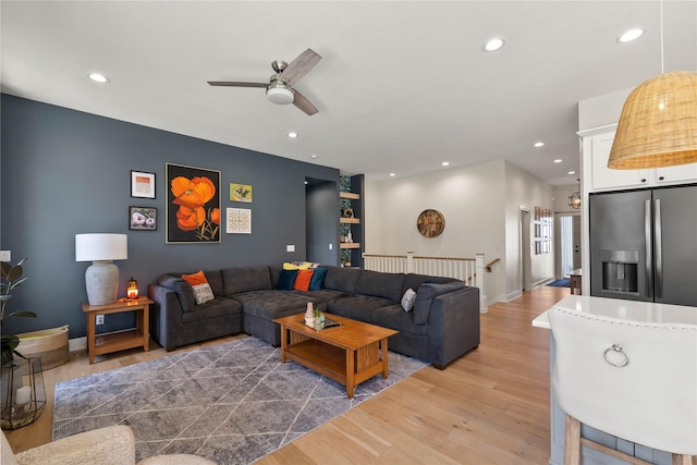 3319 NE 8th St, Ankeny, IA 50021 - living area with recessed lighting, a ceiling fan, and light wood-style flooring