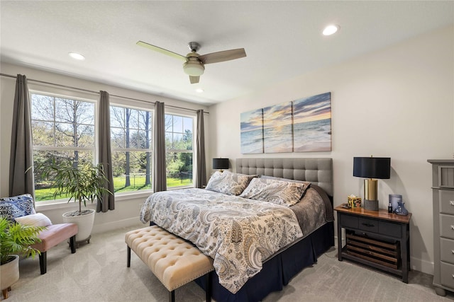 3319 NE 8th St, Ankeny, IA 50021 - bedroom featuring baseboards, light carpet, a ceiling fan, and recessed lighting