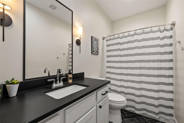 3319 NE 8th St, Ankeny, IA 50021 - full bathroom with tile patterned flooring, vanity, toilet, curtained shower, and visible vents