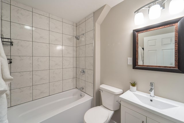 full bath featuring shower / bath combination, toilet, and vanity