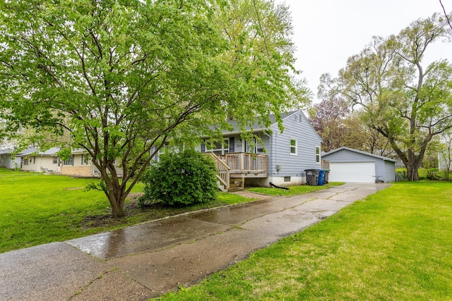 3924 55th St, Des Moines, IA 50310 - view of front facade with an outdoor structure, a garage, a front yard, and a porch
