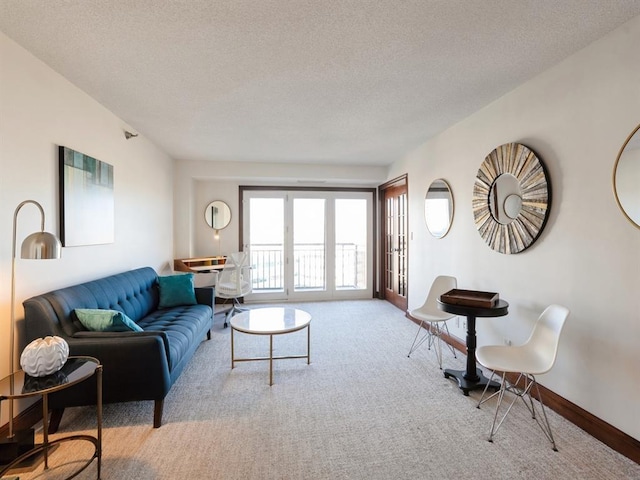 300 Walnut St Unit 1407, Des Moines, IA 50309 - living room featuring a textured ceiling and carpet