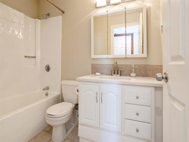 bathroom with vanity, shower / bathing tub combination, tile patterned floors, and toilet