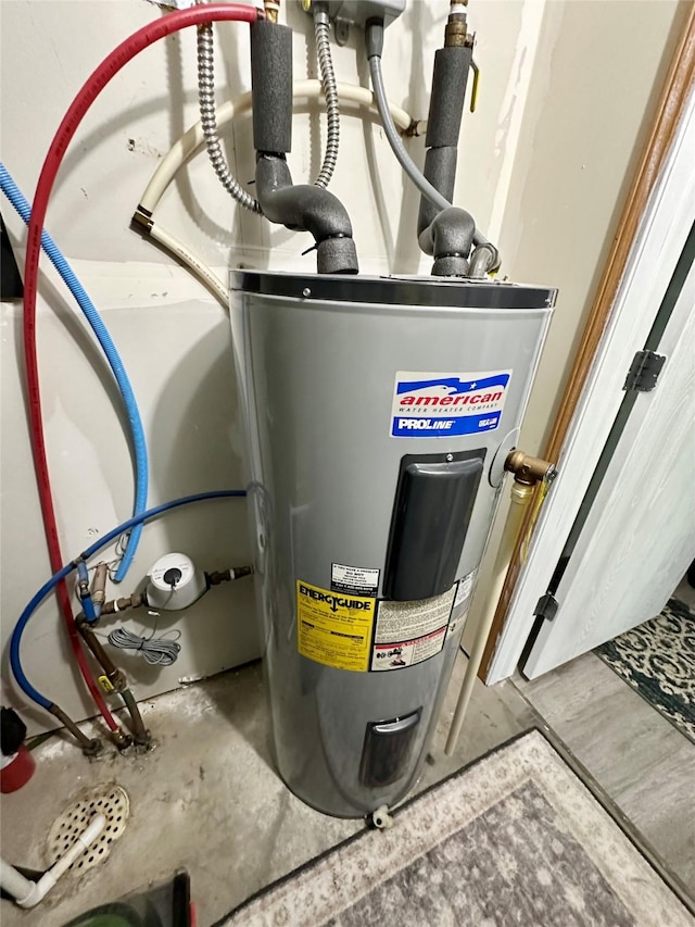 utility room featuring water heater