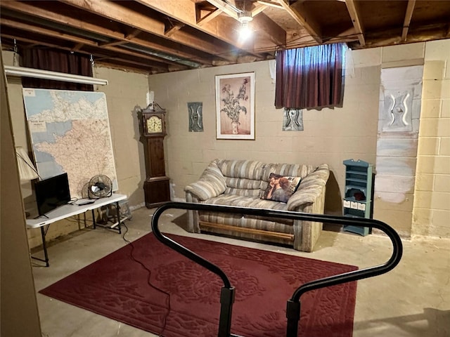 living room featuring concrete floors