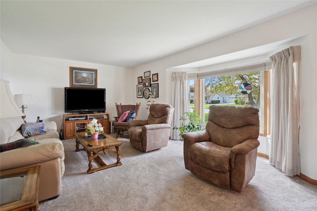 living room featuring light colored carpet