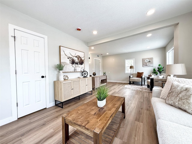 4825 SW 9th St, Des Moines, IA 50315 - living area featuring light wood-style floors, baseboards, and recessed lighting