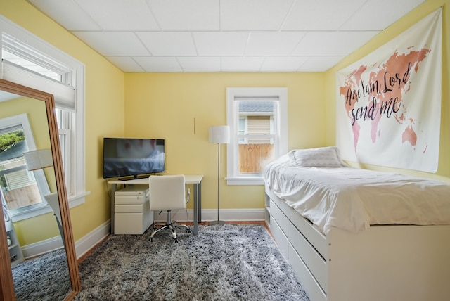bedroom featuring baseboards and multiple windows