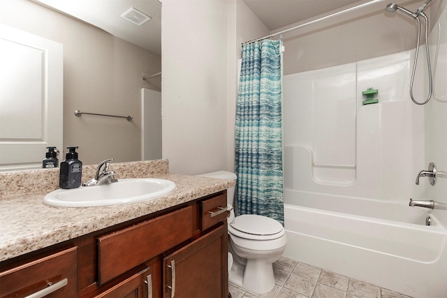 5301 SE 27th St, Des Moines, IA 50320 - bathroom featuring toilet, shower / bath combination with curtain, and vanity