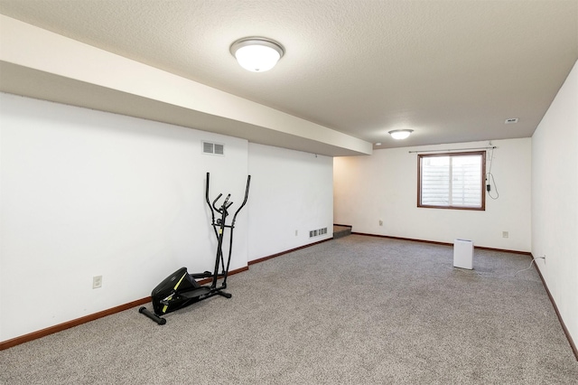5301 SE 27th St, Des Moines, IA 50320 - exercise room featuring carpet floors, baseboards, and a textured ceiling