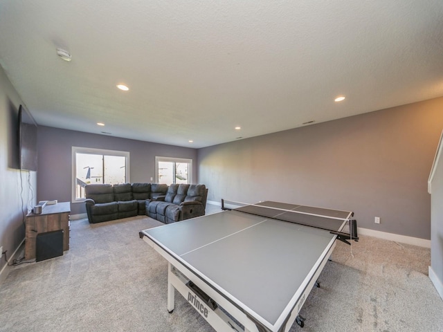 playroom with baseboards, carpet flooring, and recessed lighting