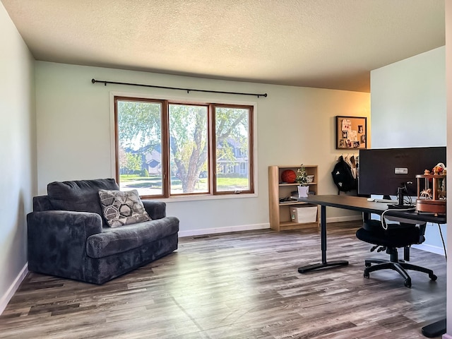 917 SE Allyn St, Ankeny, IA 50021 - home office with baseboards, a textured ceiling, and wood finished floors