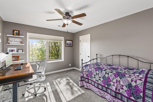 3414 163rd St, Urbandale, IA 50323 - bedroom featuring carpet flooring, baseboards, an office area, and ceiling fan