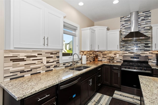 465 NW Gracewood Dr, Waukee, IA 50263 - kitchen with wall chimney exhaust hood, dishwashing machine, stainless steel range with gas stovetop, backsplash, and white cabinets