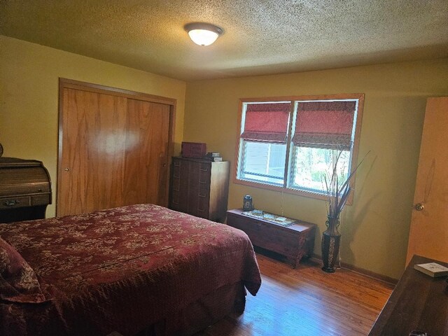 1991 190th Ave, Osceola, IA 50213 - bedroom featuring wood finished floors, a closet, a textured ceiling, and baseboards