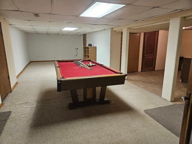 1991 190th Ave, Osceola, IA 50213 - recreation room featuring a paneled ceiling, carpet, and pool table