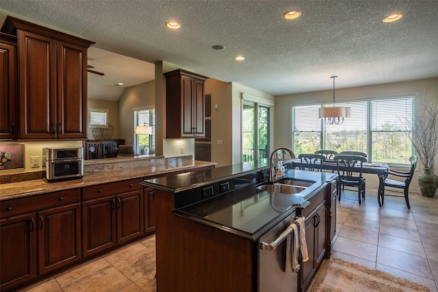 9257 Sugar Creek Dr, West Des Moines, IA 50266 - kitchen featuring a sink, plenty of natural light, a kitchen island with sink, recessed lighting, and light tile patterned flooring