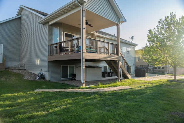 235 Emerson Ln, Waukee, IA 50263 - back of house with a ceiling fan, stairway, a deck, and a patio