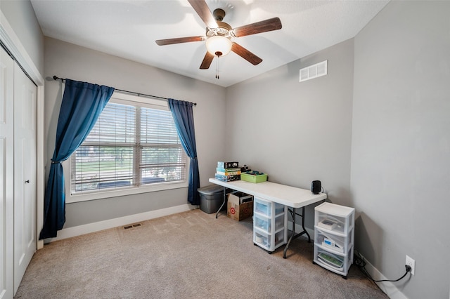 235 Emerson Ln, Waukee, IA 50263 - office area with baseboards, carpet flooring, and a ceiling fan