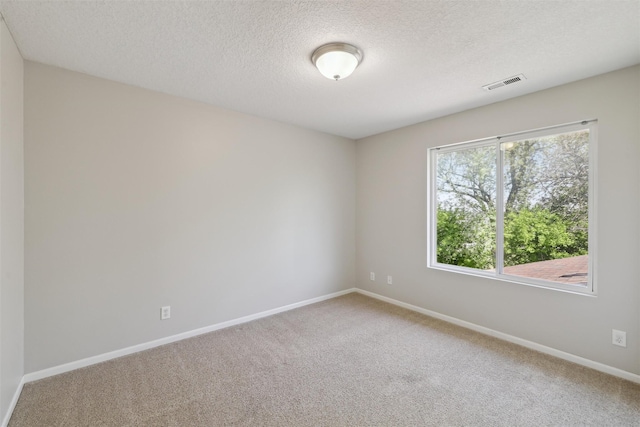 carpeted spare room featuring a textured ceiling and baseboards