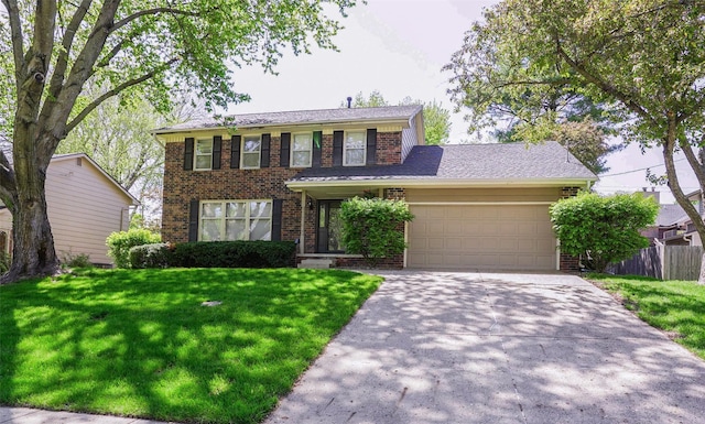 view of front of house with an attached garage, brick siding, and concrete driveway