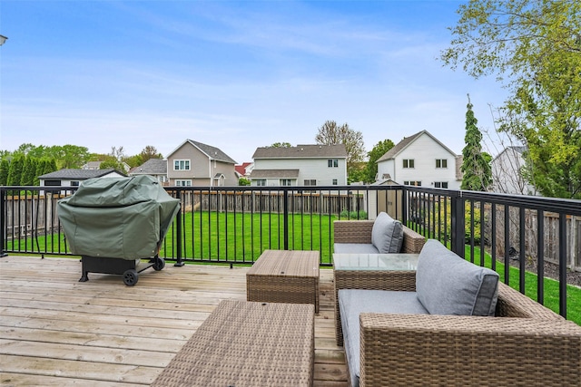 9905 Mcwilliams Dr, Johnston, IA 50131 - wooden terrace featuring outdoor lounge area and a residential view