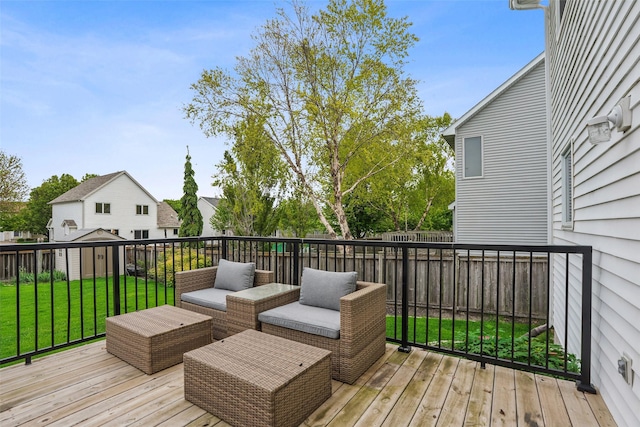 9905 Mcwilliams Dr, Johnston, IA 50131 - wooden deck featuring a storage unit, an outbuilding, and an outdoor hangout area