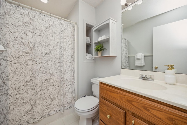 15919 Hawthorn Cir, Clive, IA 50325 - bathroom with toilet, vanity, curtained shower, and tile patterned flooring