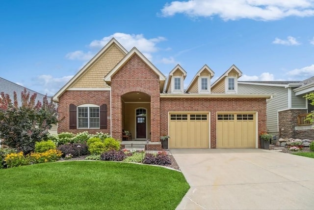 1914 Park Ave, Des Moines, IA 50315 - view of front of house with an attached garage, a front lawn, brick siding, and concrete driveway