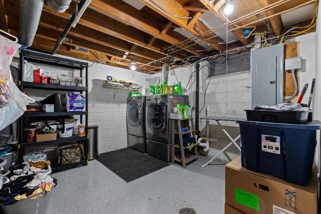 515 Kingman Blvd, Madrid, IA 50156 - unfinished basement with washer and dryer, electric panel, and concrete block wall
